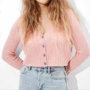 American Eagle Pink Cropped Dreamspun Button Up Cardigan